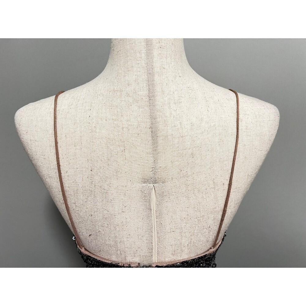Aiden Mattox Silver Sequin Camisole Dress Size 6 Stone Lining Spaghetti Straps - Picture 4 of 16
